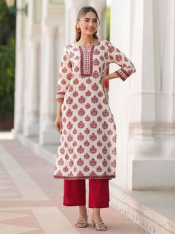 SAK JAIPUR - Women Rayon Printed Straight White Kurta