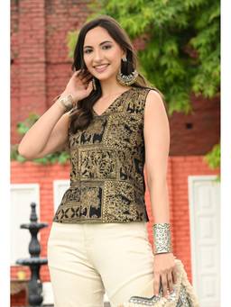 SAK JAIPUR - Women Rayon Printed Straight Black Kurta