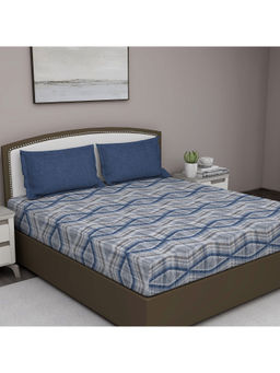 GM - Blue Geometric 180 Tc Cotton Queen 1 Bedsheet 2 Cushion Covers