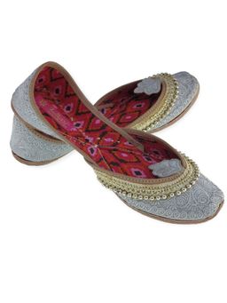 fulkari - Leaf Silver Leather Juttis