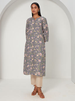 Ancestry - V-Neck Floral Printed Straight Kurta