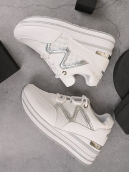 Jove - Women White Metallic Wedge Heel Sneakers
