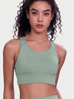 Enamor - Green Wide Straps Seamed T-Back Basic Workout Sports Bra