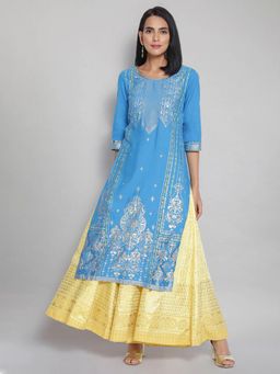 Aurelia - Blue Round Neck Printed Straight Kurta