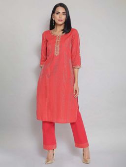 Aurelia - Red Yarn-dyed Kurta Palazzo (set Of 2)