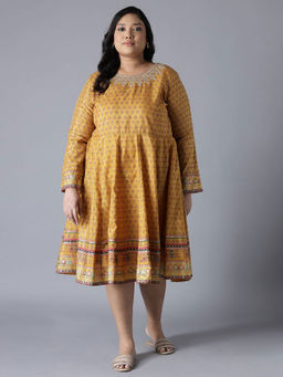 W - Chrome Yelloprinted Kurta With Embroidery