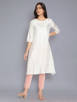 W - Silver Printed Kurta with Embroidery