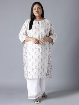 W - Ecru Print Blocking Panelled Kurta