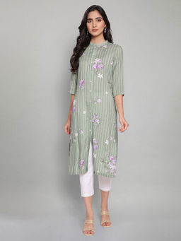 W - Cameo Green Floral Print Kurta