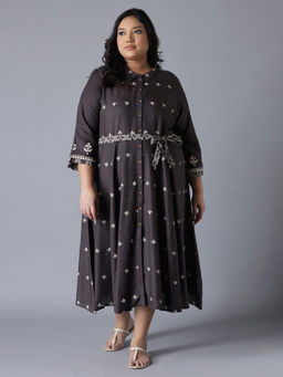 W - Dark Grey Flared Panelled Dress