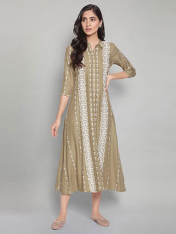 W - Olive Green A-line Long Dress