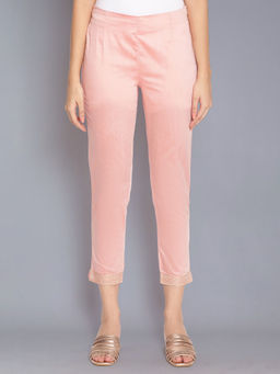 W - Pink Embroidered Slim Pants
