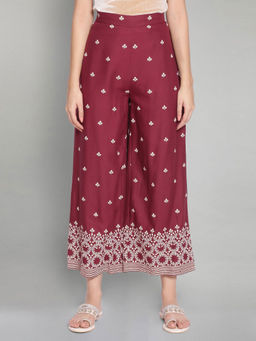 W - Maroon Printed Parallel Pants