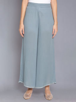 W - Stone Blue Crinkled Flared Pants