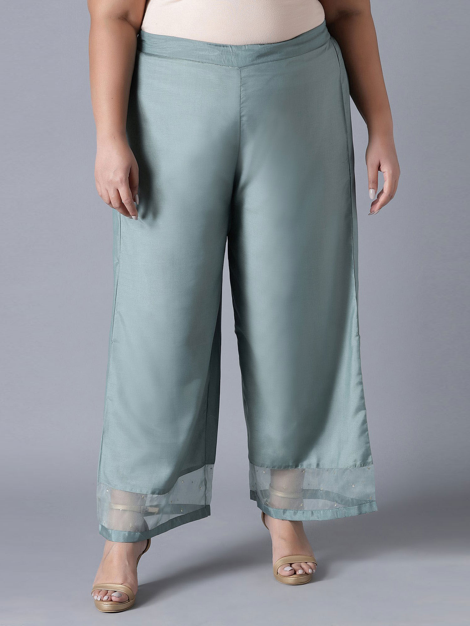 Sea Green Solid Parallel Pants-picture-37