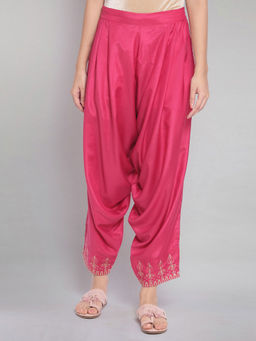 W - Dark Pink Shantung Draped Pants