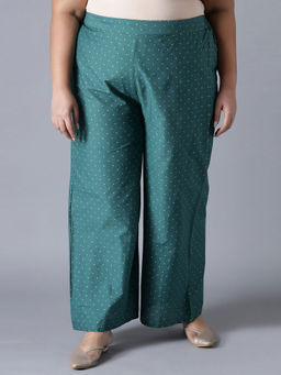 W - Dark Green Polka Print Parallel Pants