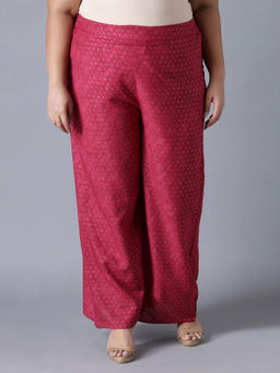 W - Dark Pink Printed Parallel Pants
