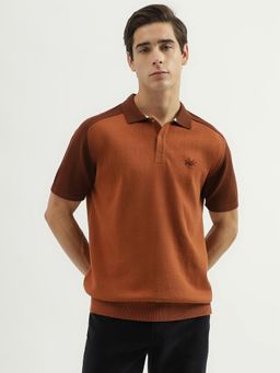 United Colors of Benetton - Mens Regular Fit Polo Neck Solid T-Shirt - Rust