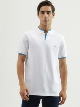 United Colors of Benetton - Mens Regular Fit Polo Neck Solid T-Shirt - White