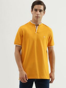 United Colors of Benetton - Mens Regular Fit Polo Neck Solid T-Shirt - Mustard