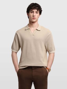Arrow - Men's Beige Textured Regular Fit Polo T-Shirt