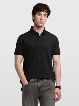 Arrow - Men's Black Striped Regular Fit Polo T-Shirt