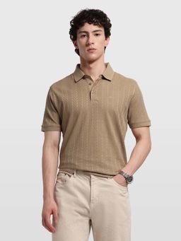 Arrow - Men's Brown Self Design Chevron Regular Fit Polo T-Shirt
