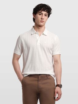 Arrow - Men's White Self Design Chevron Regular Fit Polo T-Shirt