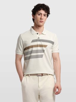 Arrow Sports - Men's Beige Horizontal Striped Regular Fit Polo T-Shirt