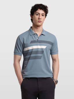 Arrow Sports - Men's Blue Horizontal Striped Regular Fit Polo T-Shirt