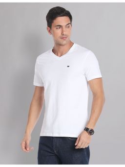AD By Arvind - V-Neck Solid Cotton T-Shirt White