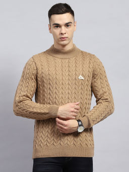 Monte Carlo - Mens Brown Self Design High Neck Full Sleeve Pullover