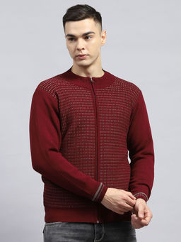 Monte Carlo - Mens Maroon Self Design High Neck Full Sleeve Pullover