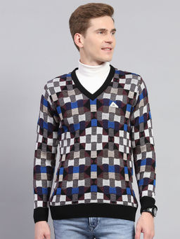 Monte Carlo - Mens Multi Color Checkered V Neck Full Sleeve Pullover