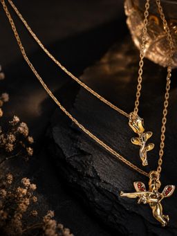 Fabula - Delicate Rose And Love Angel Charms Anklets For Women (Pack Of 2)