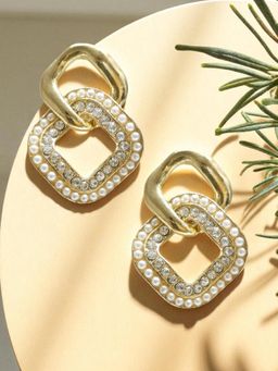 Fabula - Gold Crystal And Pearls Drop Earrings