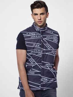 Jack & Jones - Men Printed Blue Jacket