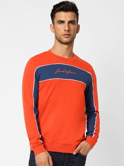 Jack & Jones - Men Colourblocked Red Sweatshirt