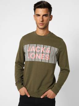 Jack & Jones - Men Printed Green Sweatshirt