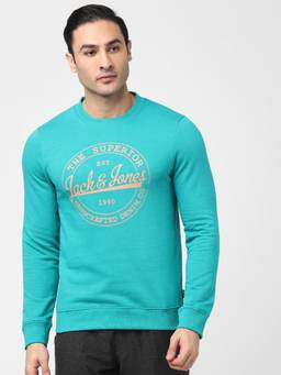 Jack & Jones - Men Printed Blue Sweatshirt