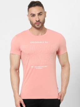 Jack & Jones - Men Printed Pink T-shirt