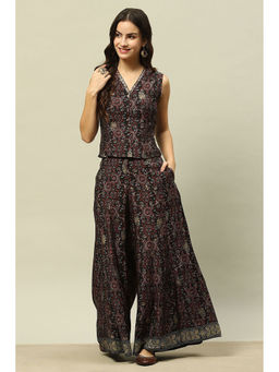 Rangriti - Black Viscose Blend Straight Printed Kurta with Palazzo (Set of 2)