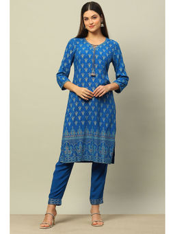 Rangriti - Pink Viscose Muslin Straight Floral Printed Kurta with Trouser with Dupatta (Set of 2)