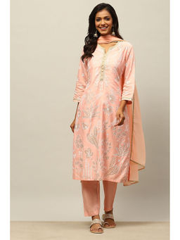 Rangriti - Blue Viscose Blend Gathered Yarn Dyed Kurta with Palazzo and Dupatta (Set of 3)