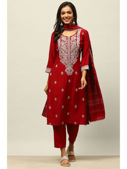 Rangriti - Blue Viscose Blend Straight Floral Printed Kurta with Trouser with Dupatta (Set of 3)