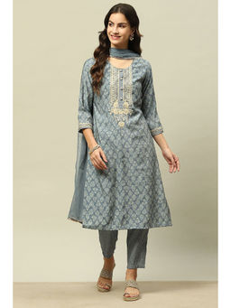 Rangriti - Dusty Pink Viscose Shantoon Embroidered Kurta with Palazzo and Dupatta (Set of 3)