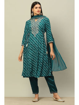 Rangriti - Jade Green Viscose Blend A-Line Printed Kurta with Salwar and Dupatta (Set of 3)