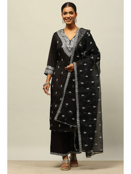 Rangriti - Black Viscose Shantoon Straight Embroidered Kurta with Palazzo and Dupatta (Set of 3)