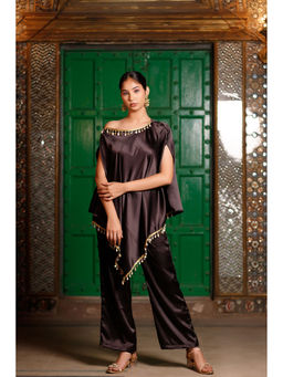 SALVIA SKY - Black Cowl Neck Embellished Kurta with Pant (Set of 2)